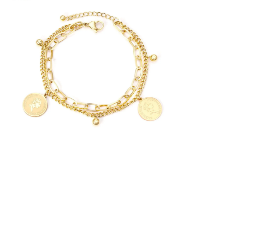 Gold Layered Chain Bracelet with Dangling Coin Charms