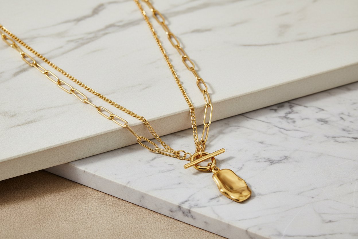 Layered Toggle Necklace on Elegant Background