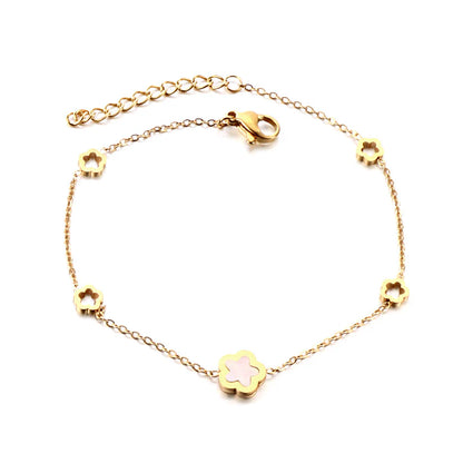 Delicate Gold Flower Charm Bracelet with Enamel Accents