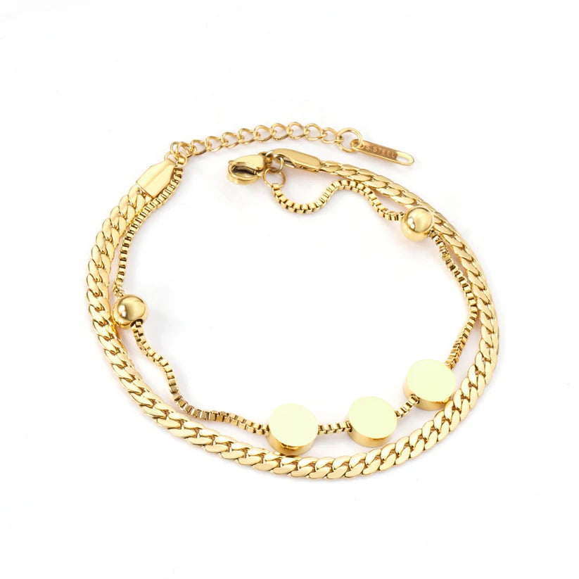 Elegant Gold Layered Chain Bracelet with Disc Charms