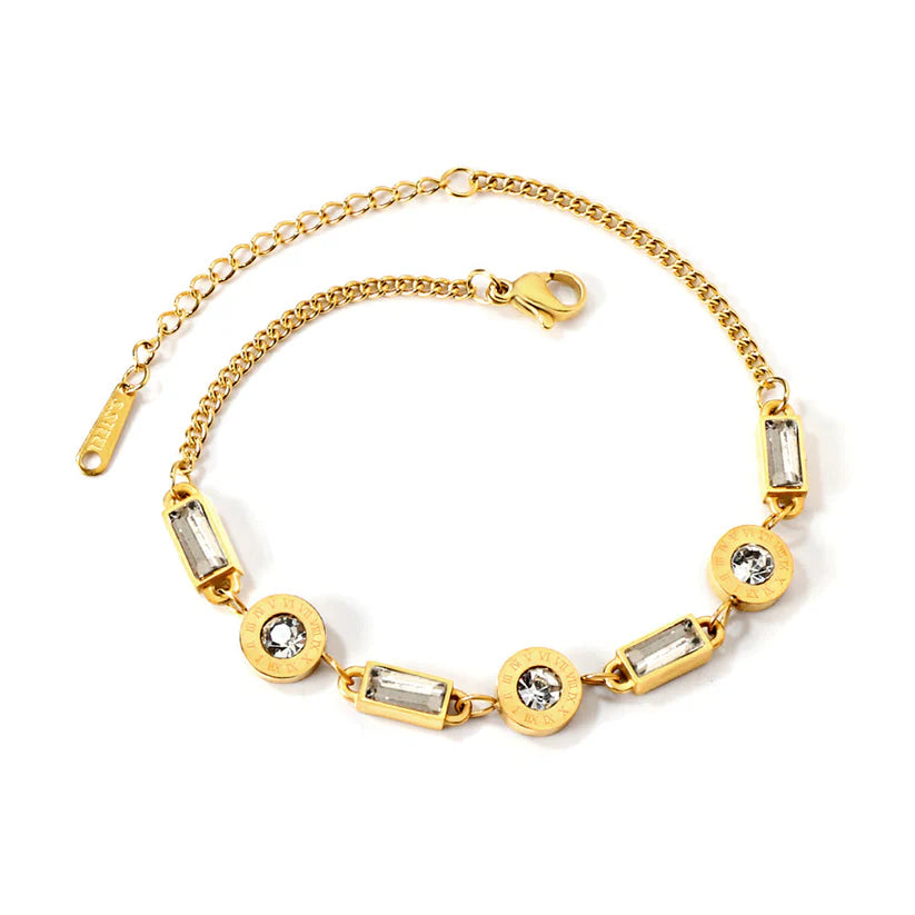 Elegant Gold-Tone Baguette Crystal Tennis Bracelet