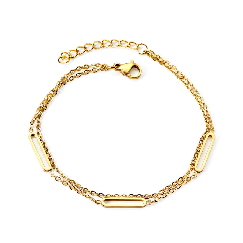 Gold-Tone Double Chain Bracelet with Rectangular Open Links