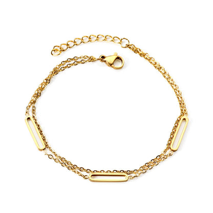 Gold-Tone Double Chain Bracelet with Rectangular Open Links