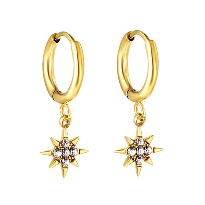 Sparkling Gold Star Dangle Hoop Earrings