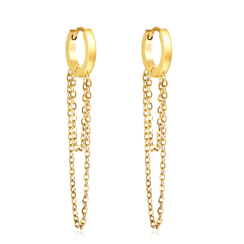 Elegant Gold Hoop Earrings with Cascading Chain Dangles