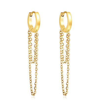 Elegant Gold Hoop Earrings with Cascading Chain Dangles