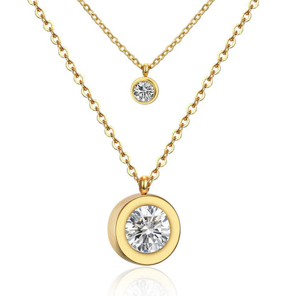 Elegant Gold Layered Double CZ Pendant Necklace