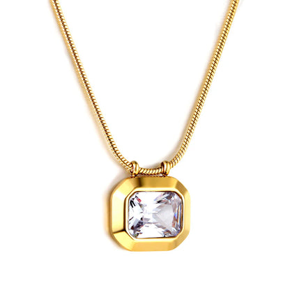 Elegant Gold Emerald-Cut CZ Pendant Snake Chain Necklace