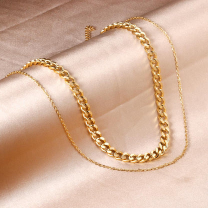 Chunky Cuban Link Double Layer Gold Chain Necklace