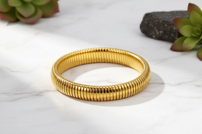 Elegant Gold Chainmail Flexible Cuff Bracelet