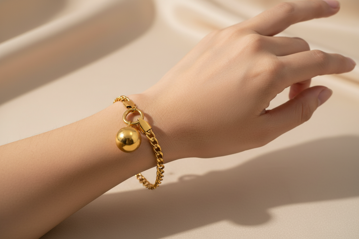 Chain Bracelet with Sphere on Model Hand