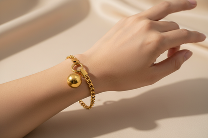 Chain Bracelet with Sphere on Model Hand