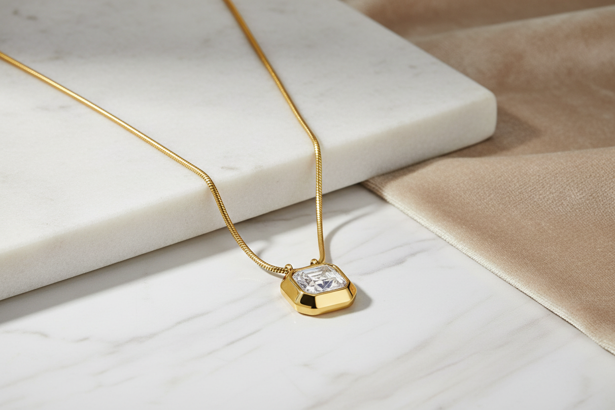 Crystal Pendant Necklace on Elegant Background