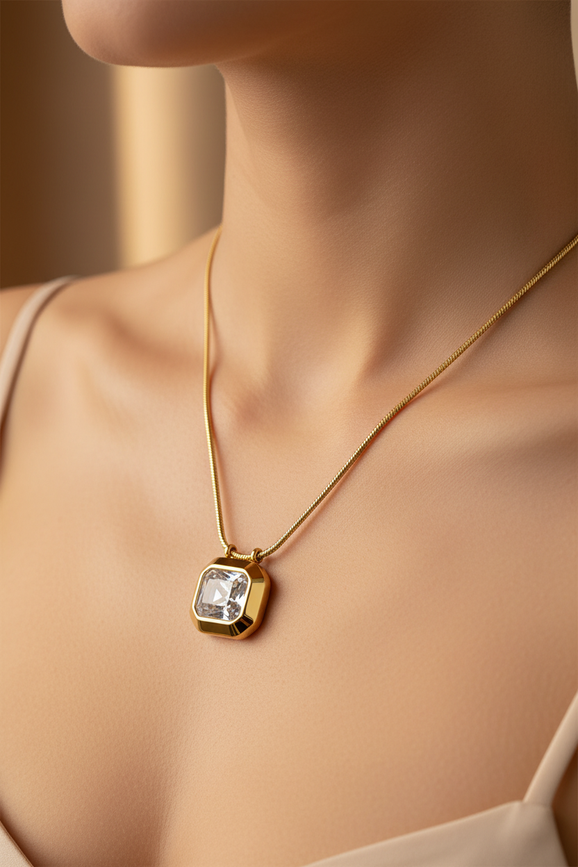 Crystal Pendant Necklace on Model