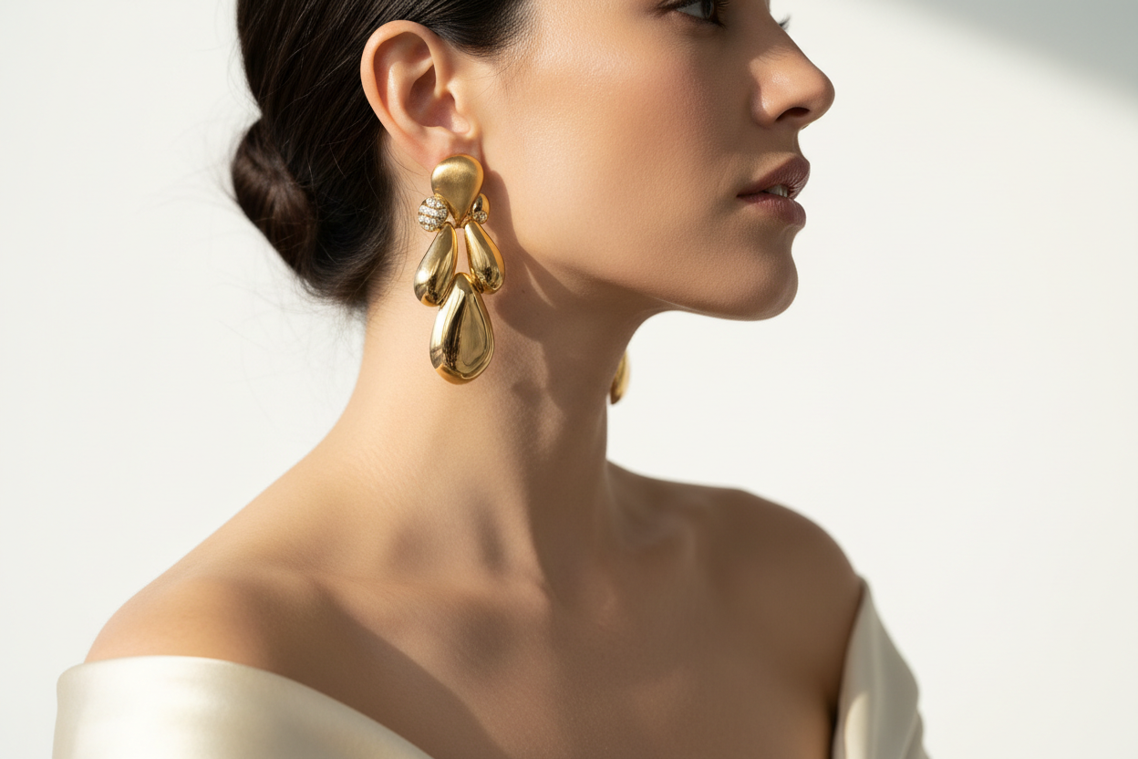 Gold Earrings Close-up