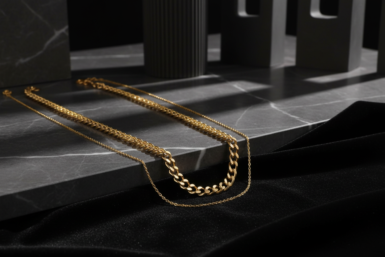 Layered Chain Necklace on Dramatic Background