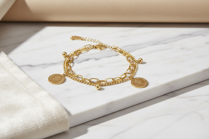 Layered Charm Bracelet on Elegant Background