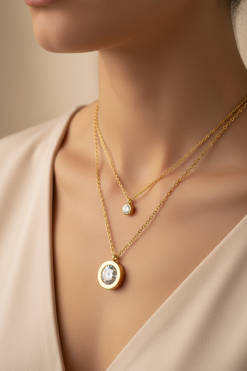 Layered Crystal Necklace on Model
