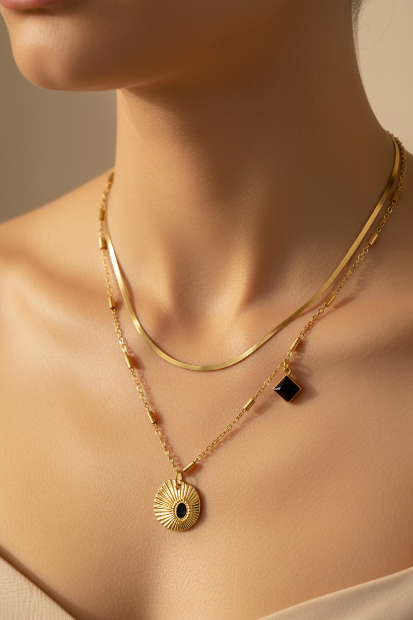 Layered Necklace on Model