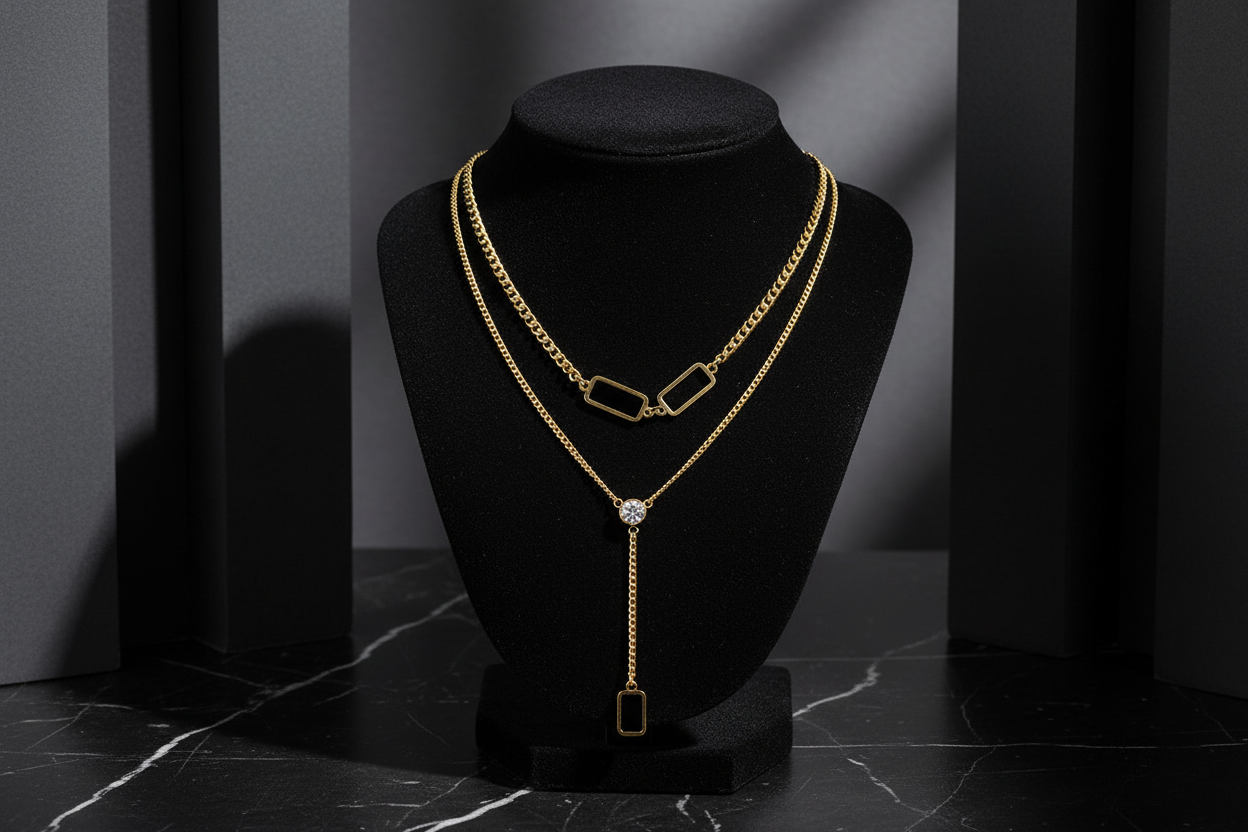 Layered Necklace Set on Dramatic Background