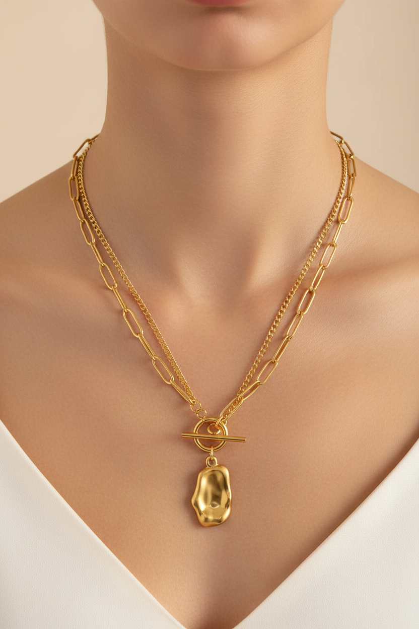 Layered Toggle Necklace on Model