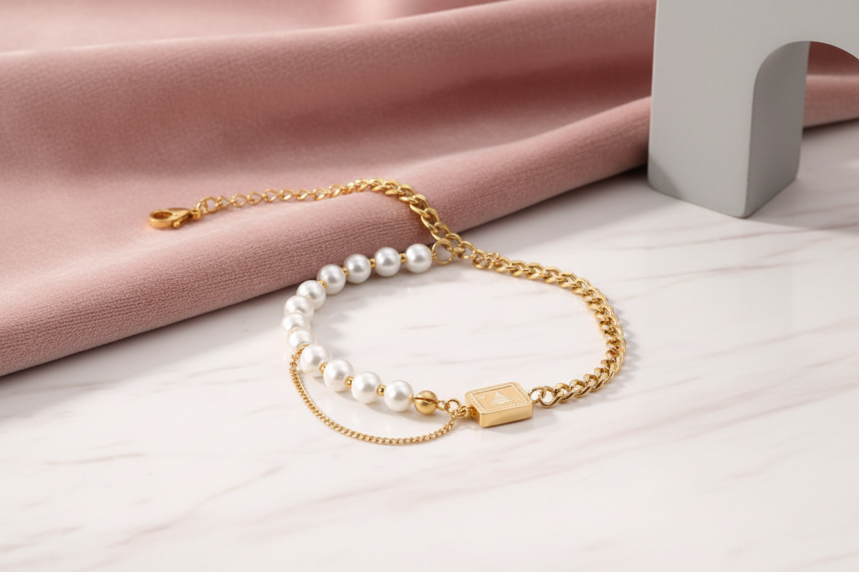 Pearl Bracelet on Elegant Background